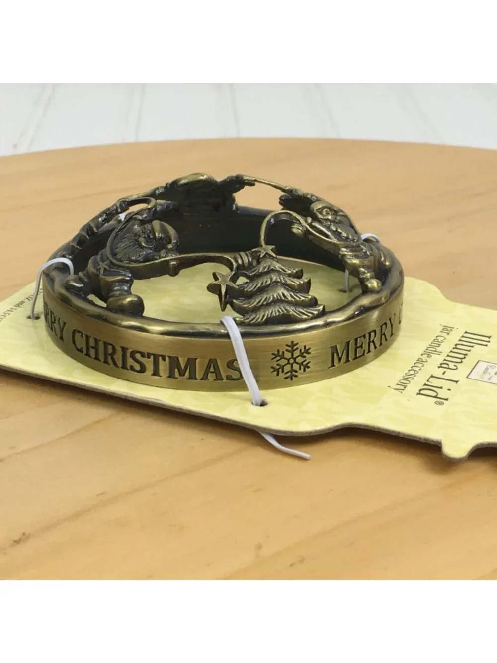 Yankee Candle Santa Illuma Lid Jar Candle Topper Christmas Antique Brass